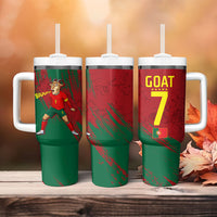 Portugal Football Tumbler With Handle Goat Number 7 Greatest Of All Time Abstract Grunge