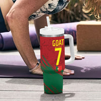 Portugal Football Tumbler With Handle Goat Number 7 Greatest Of All Time Abstract Grunge