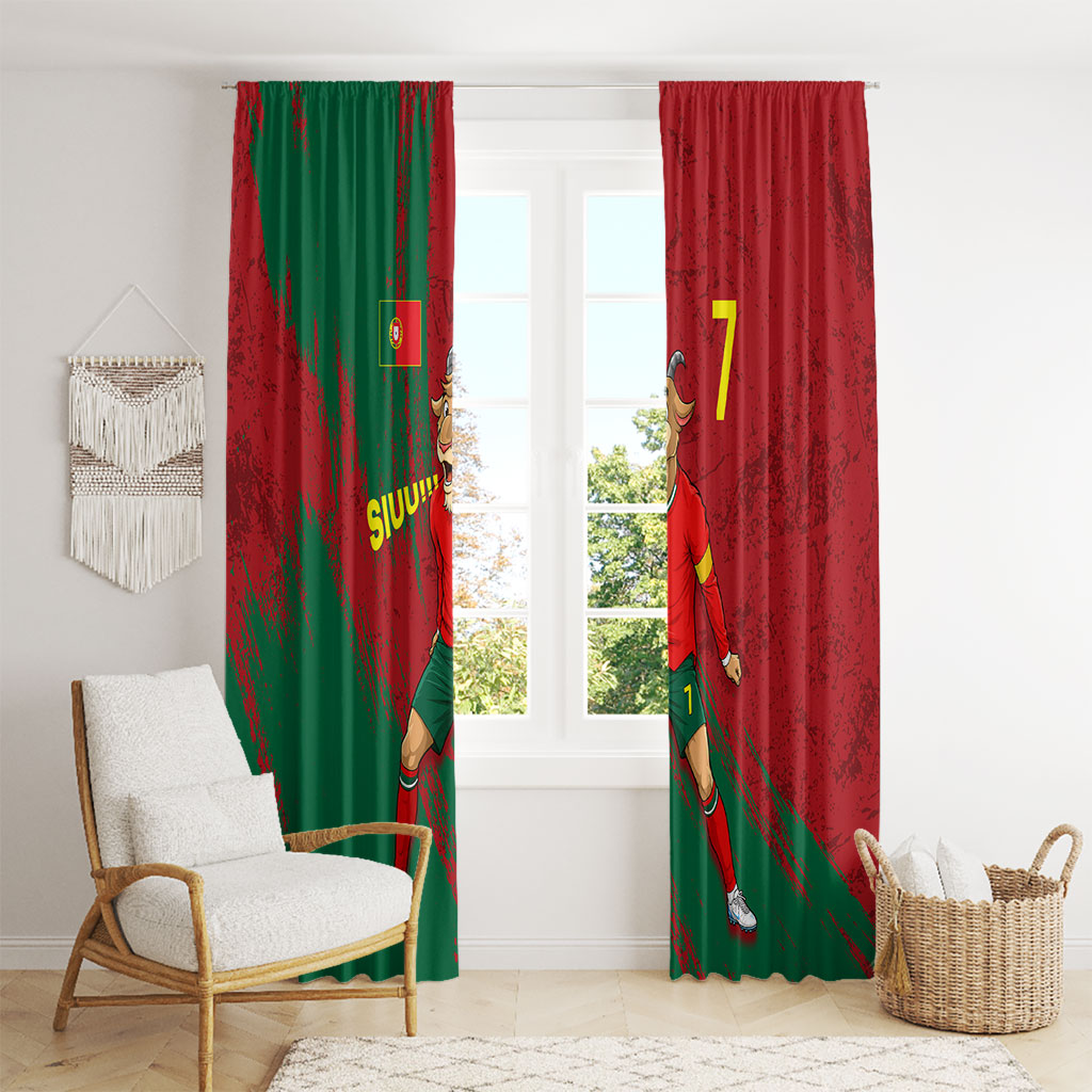 Portugal Football Window Curtain Goat Number 7 Greatest Of All Time Abstract Grunge