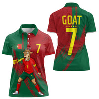 Portugal Football Women Polo Shirt Goat Number 7 Greatest Of All Time Abstract Grunge