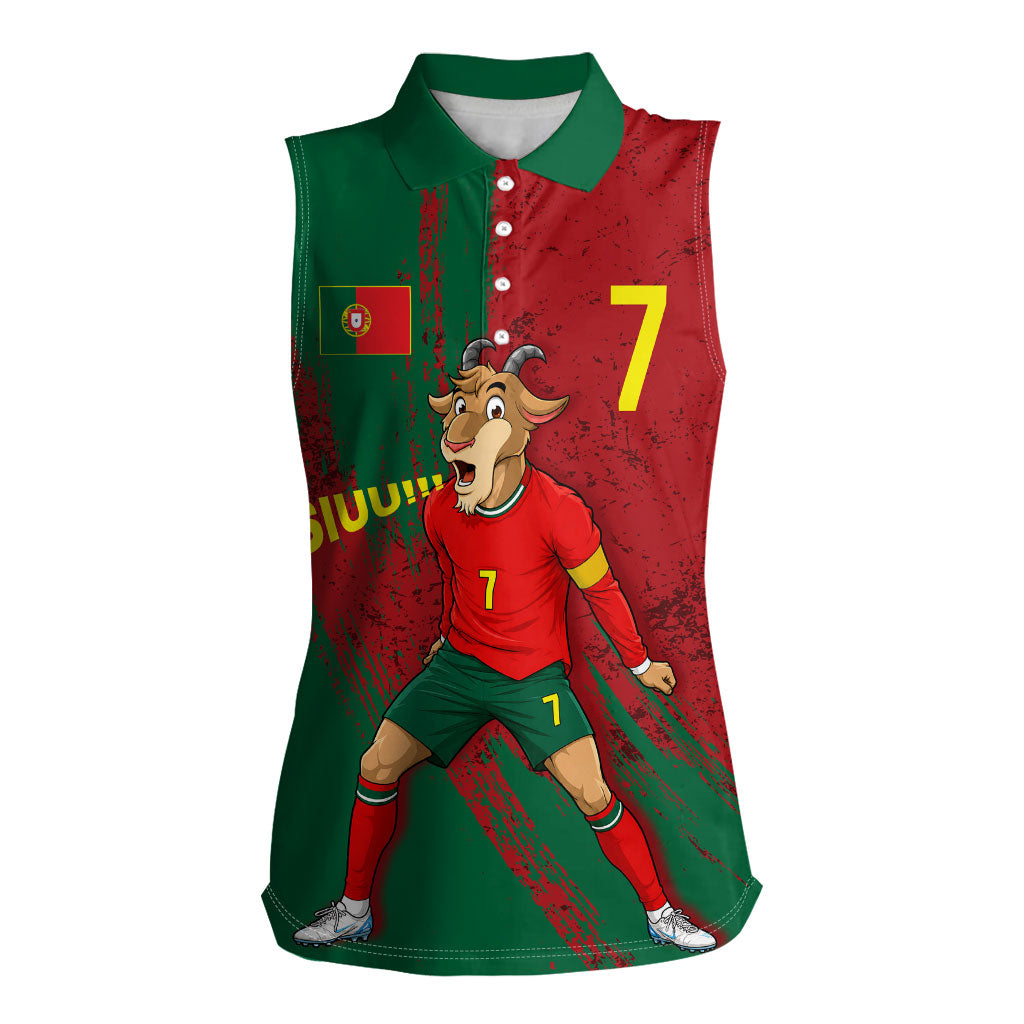 Portugal Football Women Sleeveless Polo Shirt Goat Number 7 Greatest Of All Time Abstract Grunge