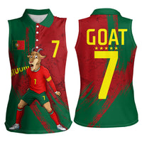 Portugal Football Women Sleeveless Polo Shirt Goat Number 7 Greatest Of All Time Abstract Grunge