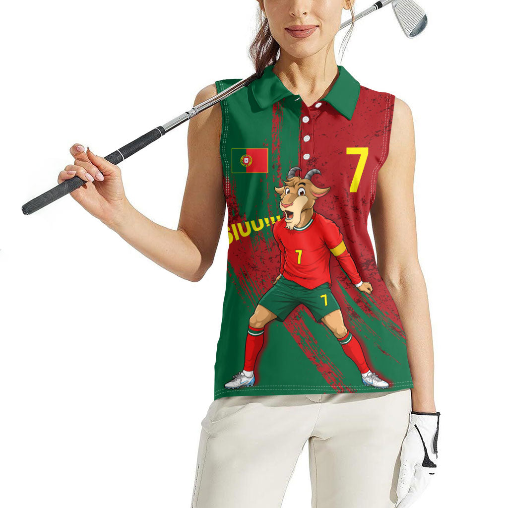 Portugal Football Women Sleeveless Polo Shirt Goat Number 7 Greatest Of All Time Abstract Grunge