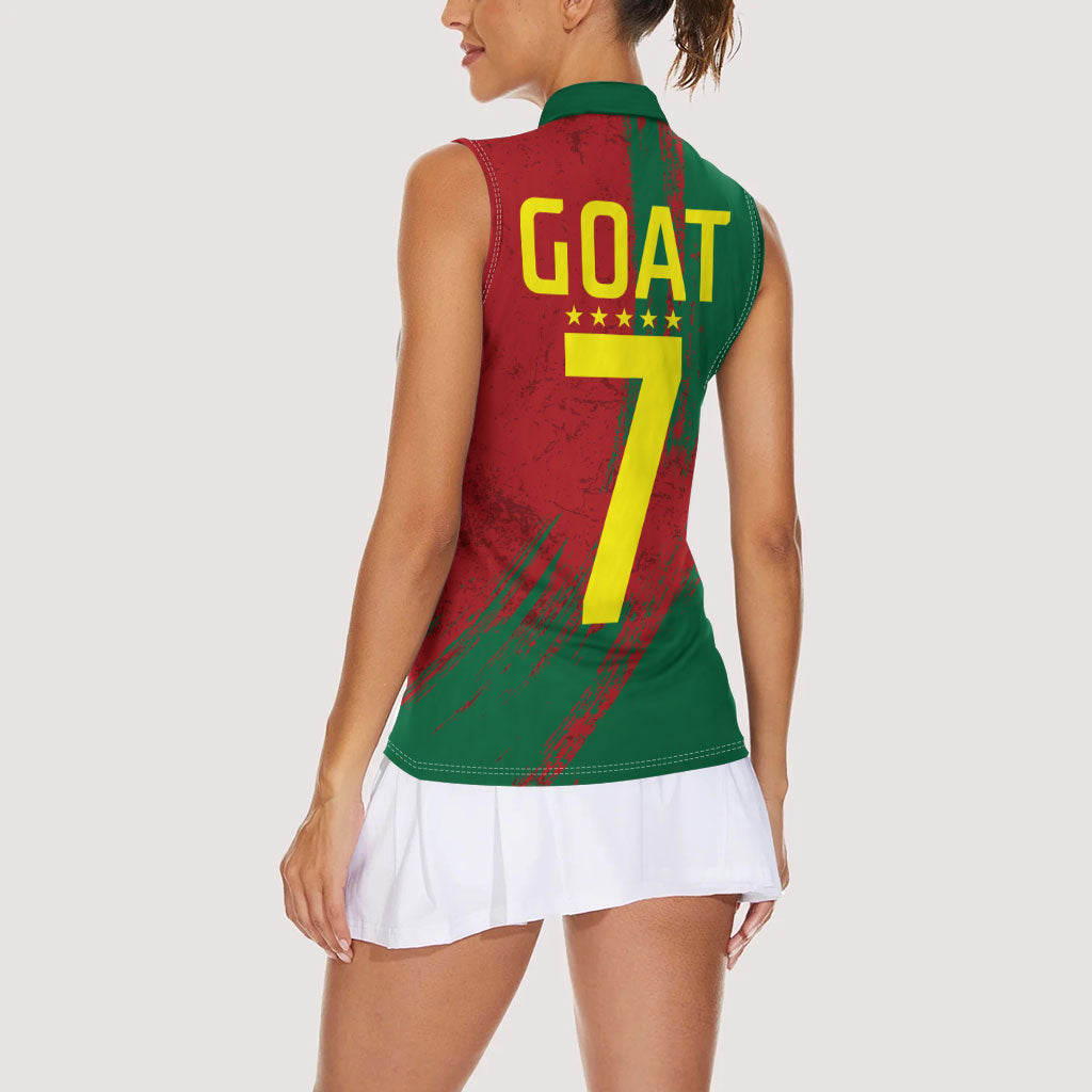 Portugal Football Women Sleeveless Polo Shirt Goat Number 7 Greatest Of All Time Abstract Grunge