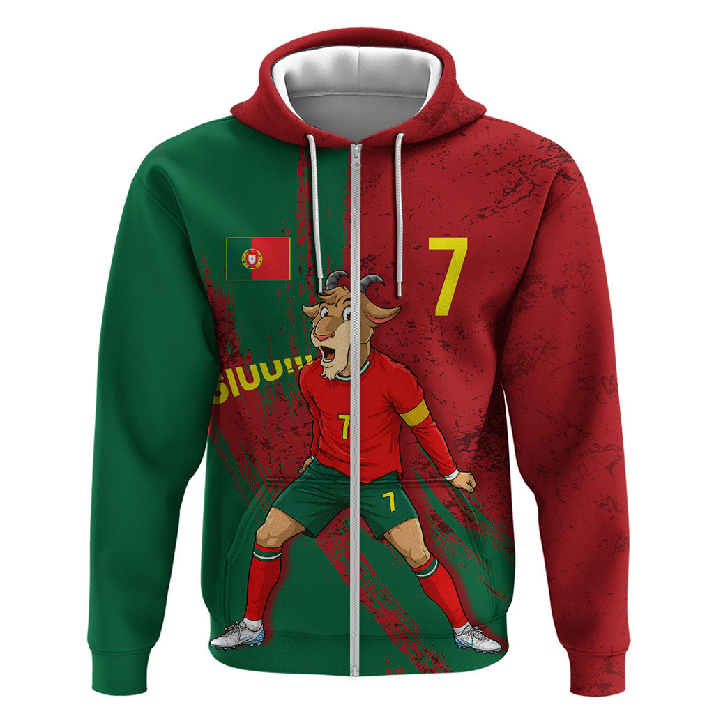 Portugal Football Zip Hoodie Goat Number 7 Greatest Of All Time Abstract Grunge
