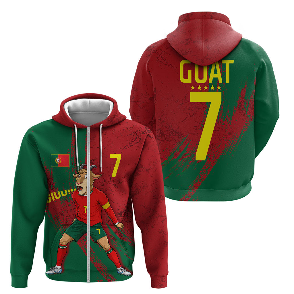 Portugal Football Zip Hoodie Goat Number 7 Greatest Of All Time Abstract Grunge