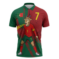 Portugal Football Zipper Polo Shirt Goat Number 7 Greatest Of All Time Abstract Grunge