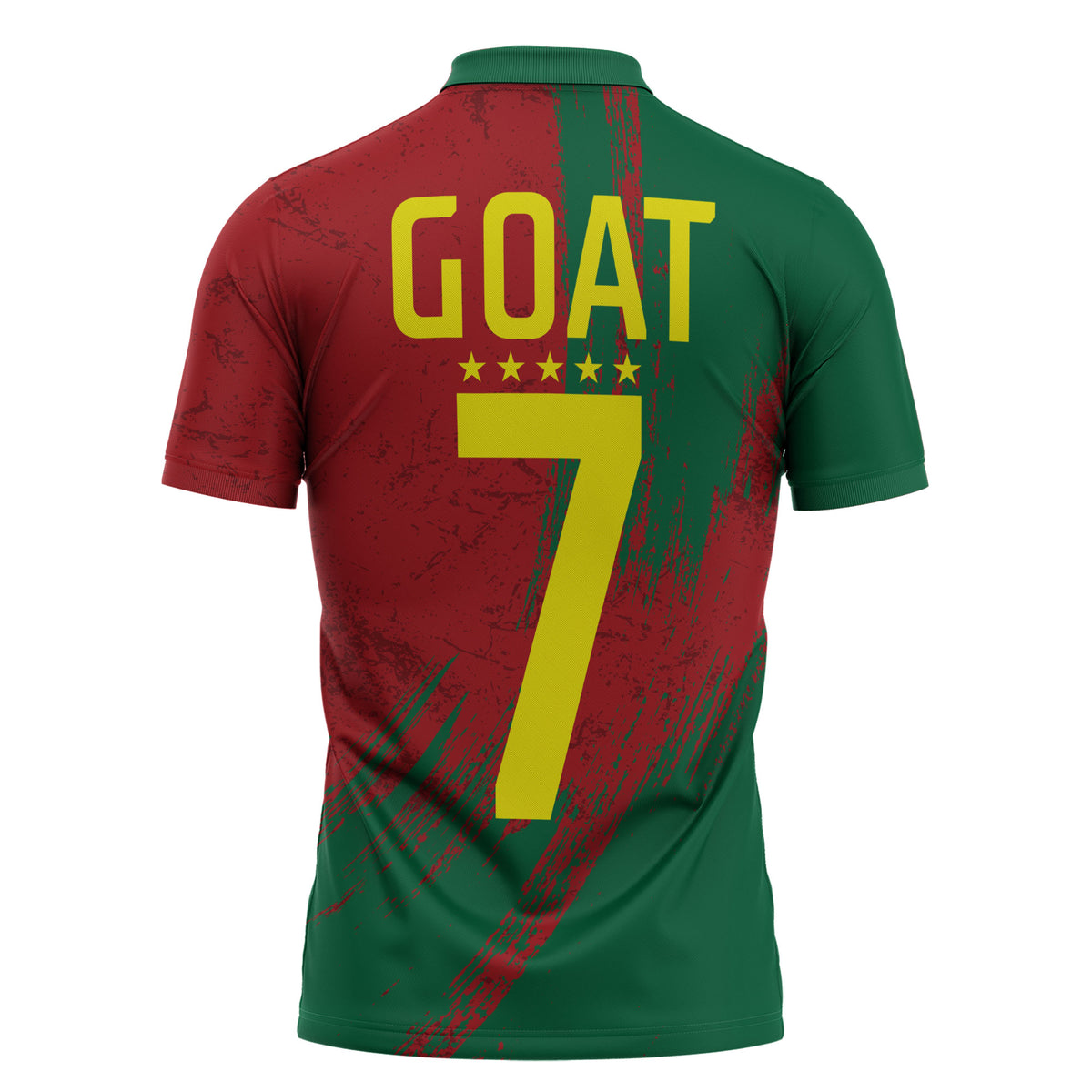 Portugal Football Zipper Polo Shirt Goat Number 7 Greatest Of All Time Abstract Grunge