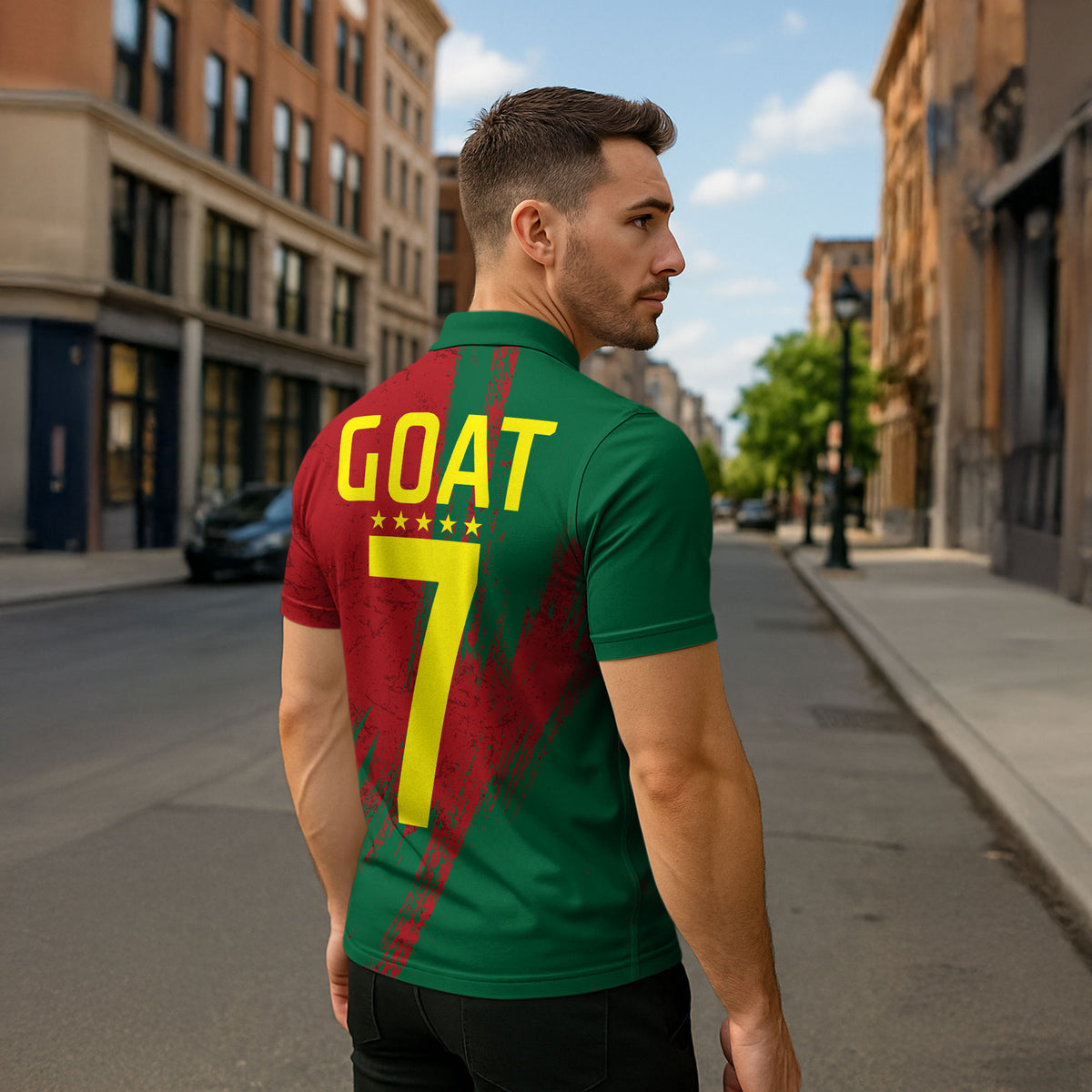 Portugal Football Zipper Polo Shirt Goat Number 7 Greatest Of All Time Abstract Grunge