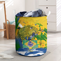 Brazil Independence Day Laundry Basket Roaring Jaguar Christ Redeemer Tropical Floral