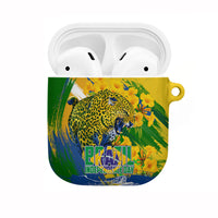 Brazil Independence Day AirPods Case Roaring Jaguar Christ Redeemer Tropical Floral