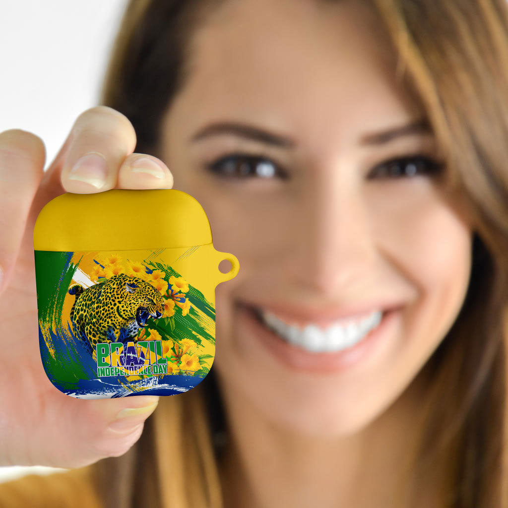 Brazil Independence Day AirPods Case Roaring Jaguar Christ Redeemer Tropical Floral