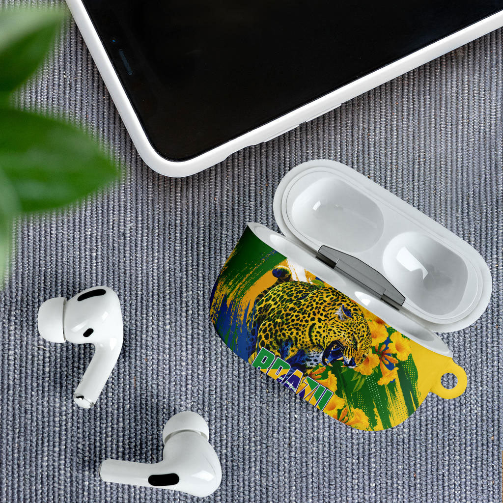 Brazil Independence Day AirPods Case Roaring Jaguar Christ Redeemer Tropical Floral