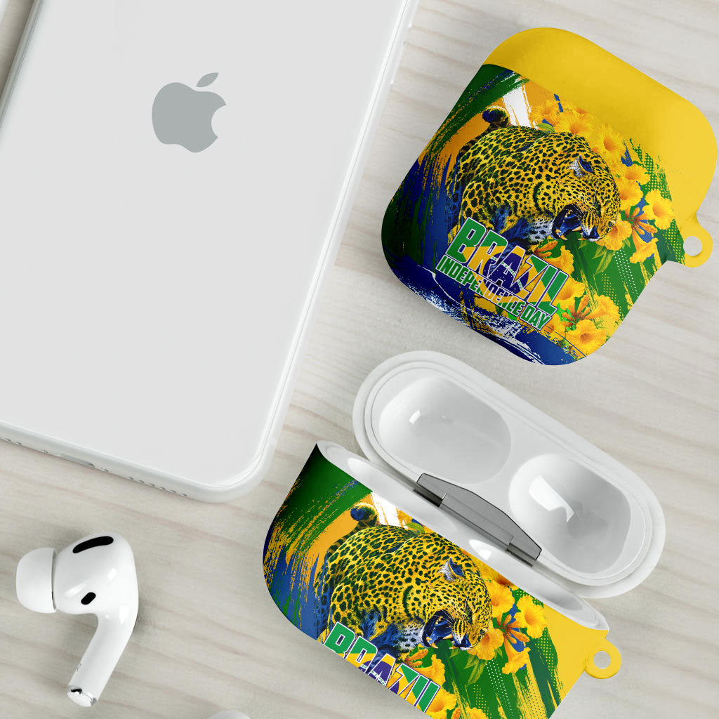 Brazil Independence Day AirPods Case Roaring Jaguar Christ Redeemer Tropical Floral