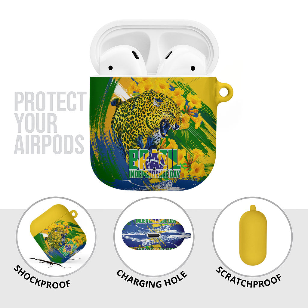 Brazil Independence Day AirPods Case Roaring Jaguar Christ Redeemer Tropical Floral