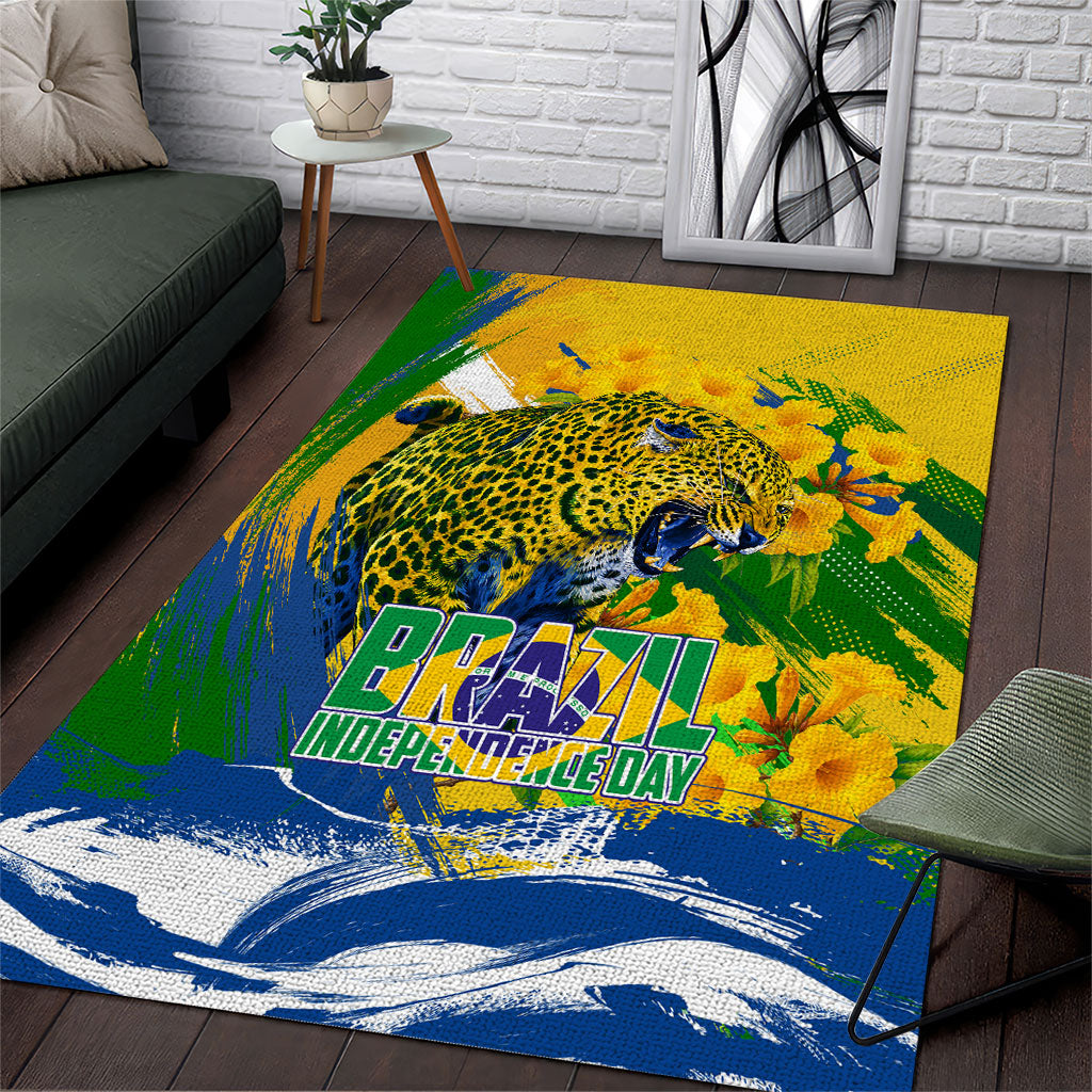 Brazil Independence Day Area Rug Roaring Jaguar Christ Redeemer Tropical Floral