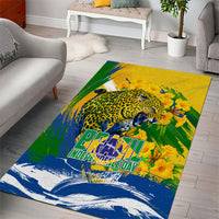 Brazil Independence Day Area Rug Roaring Jaguar Christ Redeemer Tropical Floral