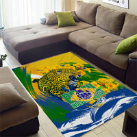 Brazil Independence Day Area Rug Roaring Jaguar Christ Redeemer Tropical Floral