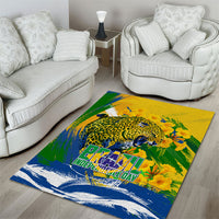 Brazil Independence Day Area Rug Roaring Jaguar Christ Redeemer Tropical Floral
