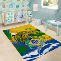 Brazil Independence Day Area Rug Roaring Jaguar Christ Redeemer Tropical Floral