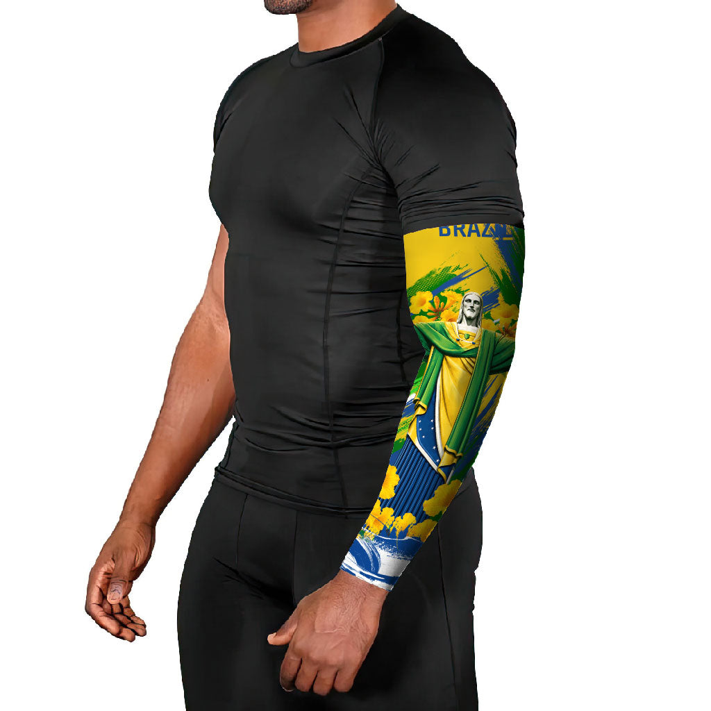Brazil Independence Day Arm Sleeves Roaring Jaguar Christ Redeemer Tropical Floral