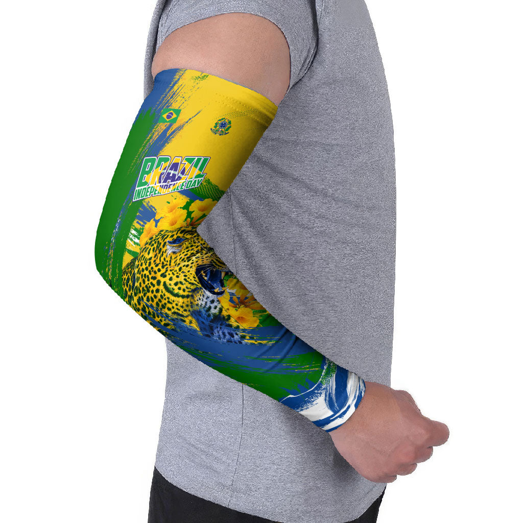 Brazil Independence Day Arm Sleeves Roaring Jaguar Christ Redeemer Tropical Floral