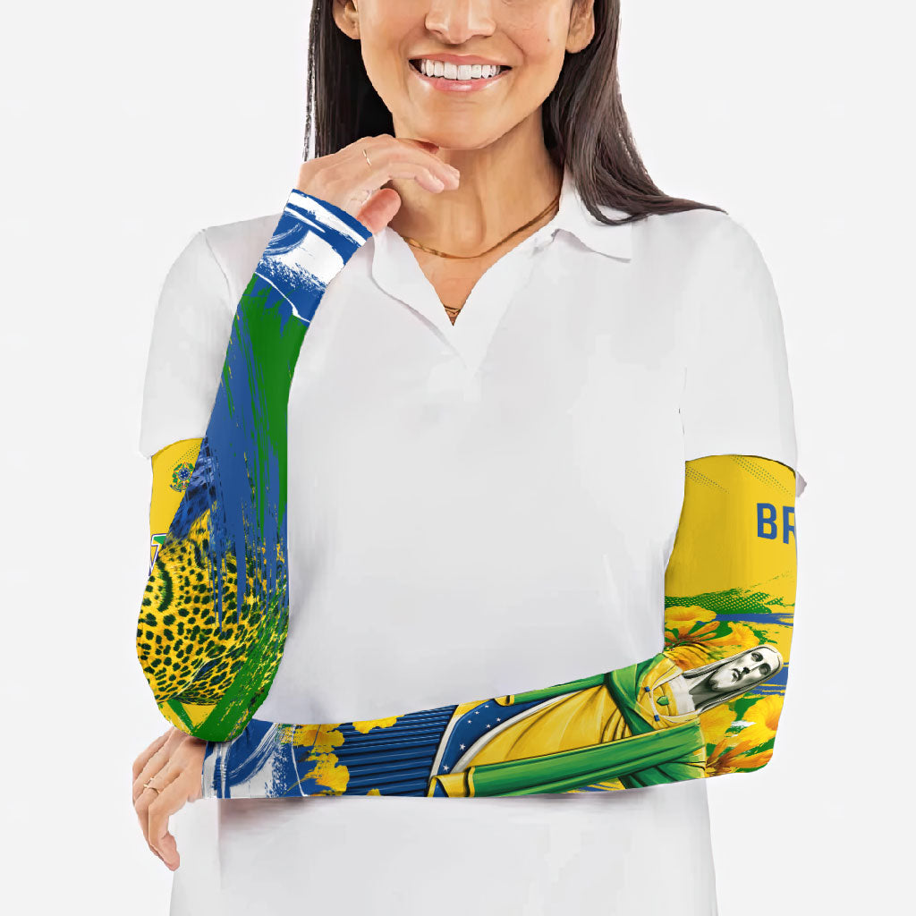 Brazil Independence Day Arm Sleeves Roaring Jaguar Christ Redeemer Tropical Floral