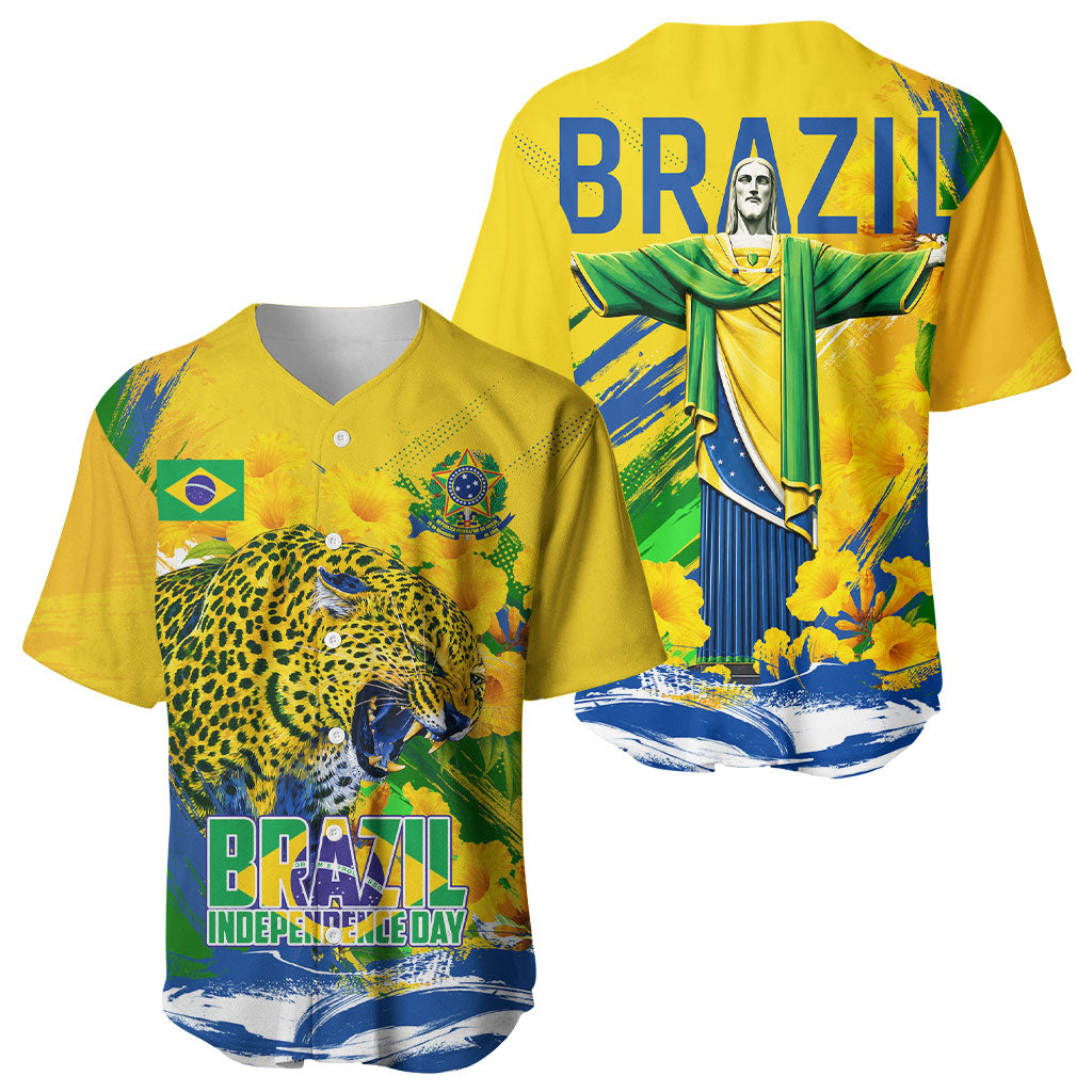 Brazil Independence Day Baseball Jersey Roaring Jaguar Christ Redeemer Tropical Floral