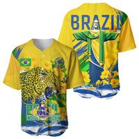 Brazil Independence Day Baseball Jersey Roaring Jaguar Christ Redeemer Tropical Floral