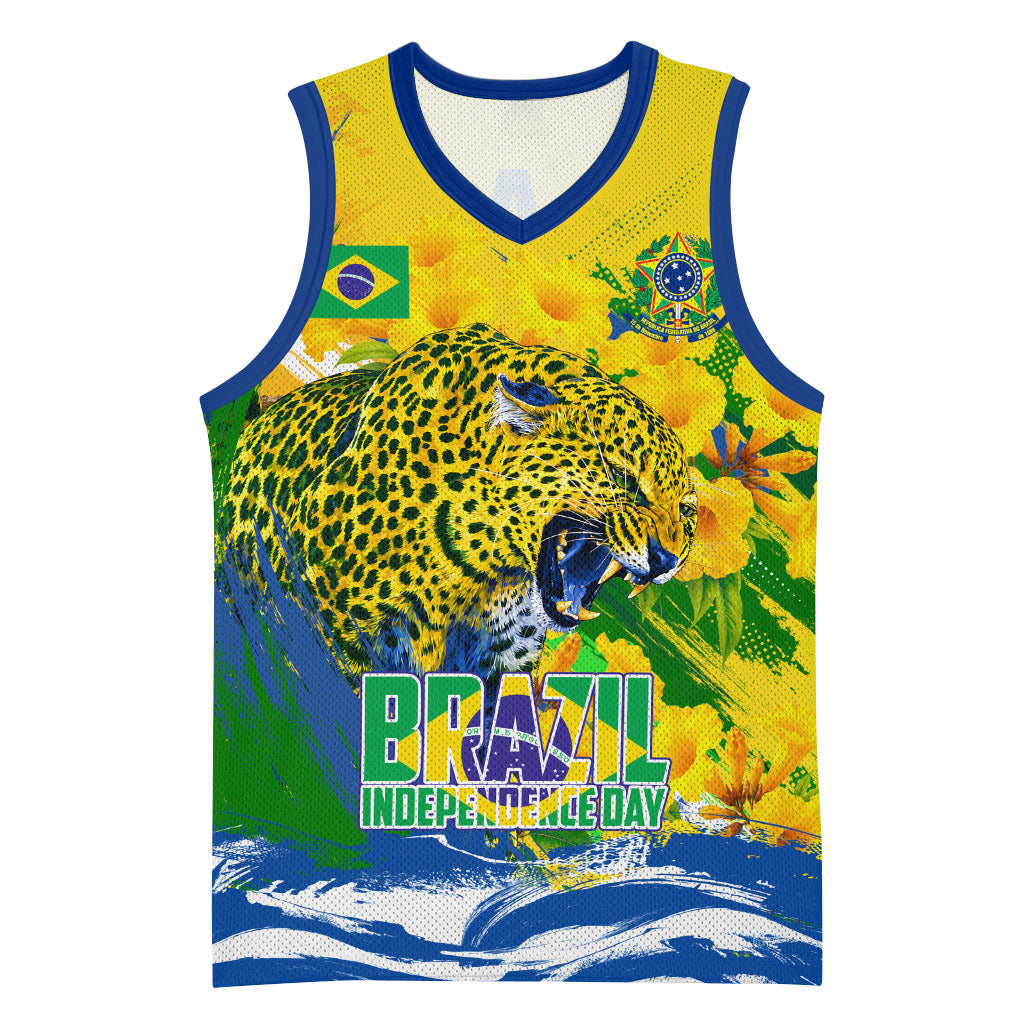 Brazil Independence Day Basketball Jersey Roaring Jaguar Christ Redeemer Tropical Floral