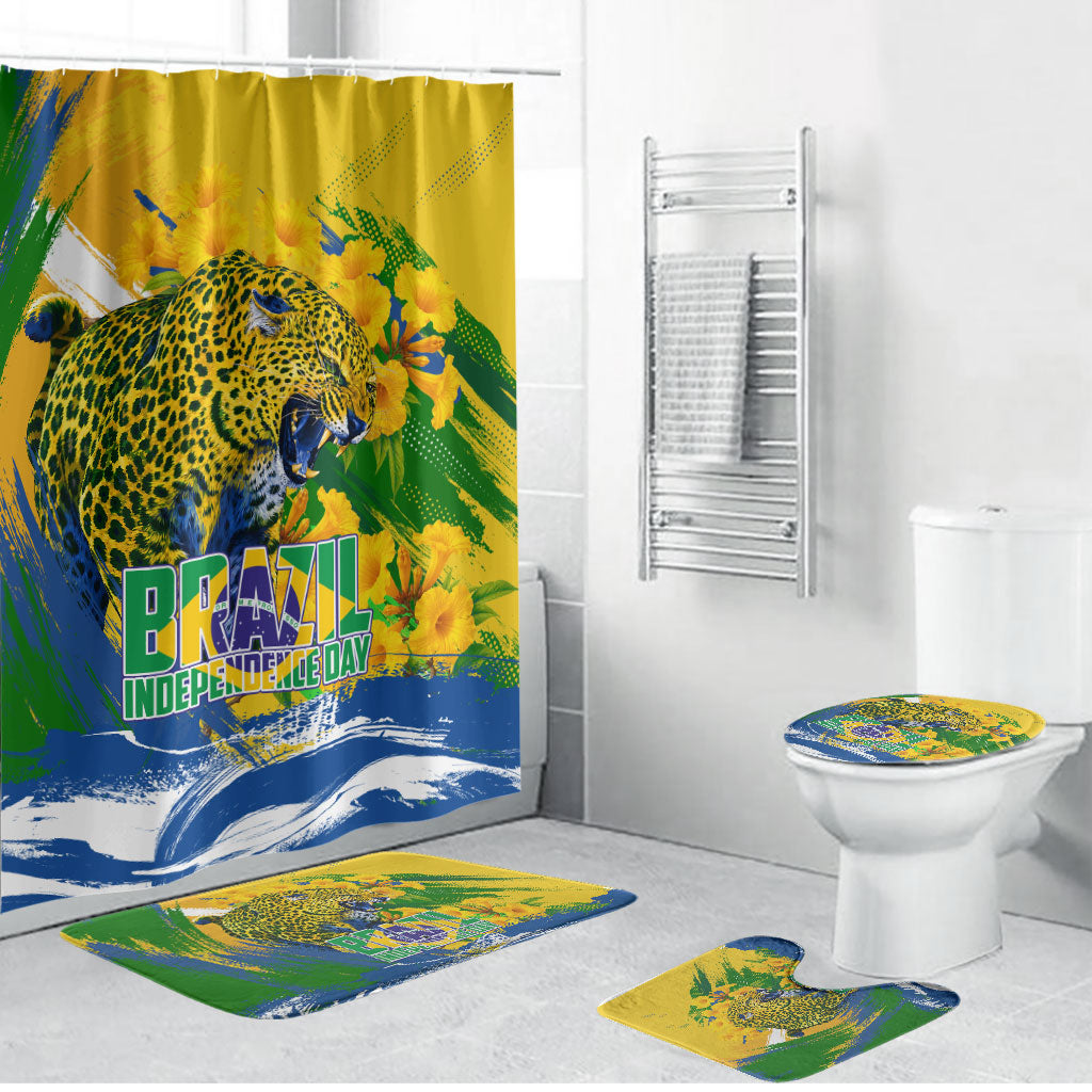 Brazil Independence Day Bathroom Set Roaring Jaguar Christ Redeemer Tropical Floral