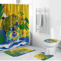 Brazil Independence Day Bathroom Set Roaring Jaguar Christ Redeemer Tropical Floral