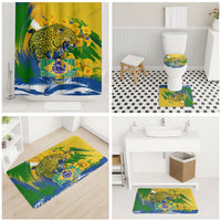 Brazil Independence Day Bathroom Set Roaring Jaguar Christ Redeemer Tropical Floral