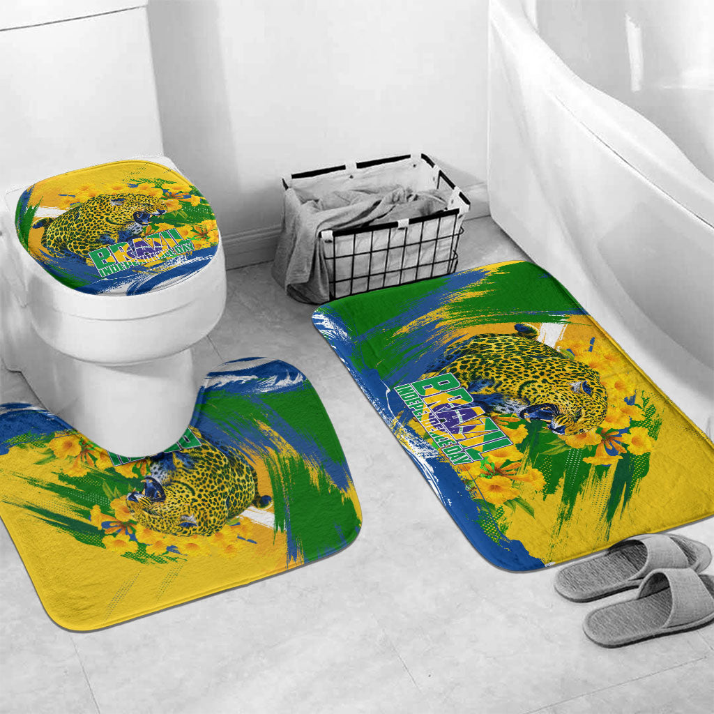 Brazil Independence Day Bathroom Set Roaring Jaguar Christ Redeemer Tropical Floral