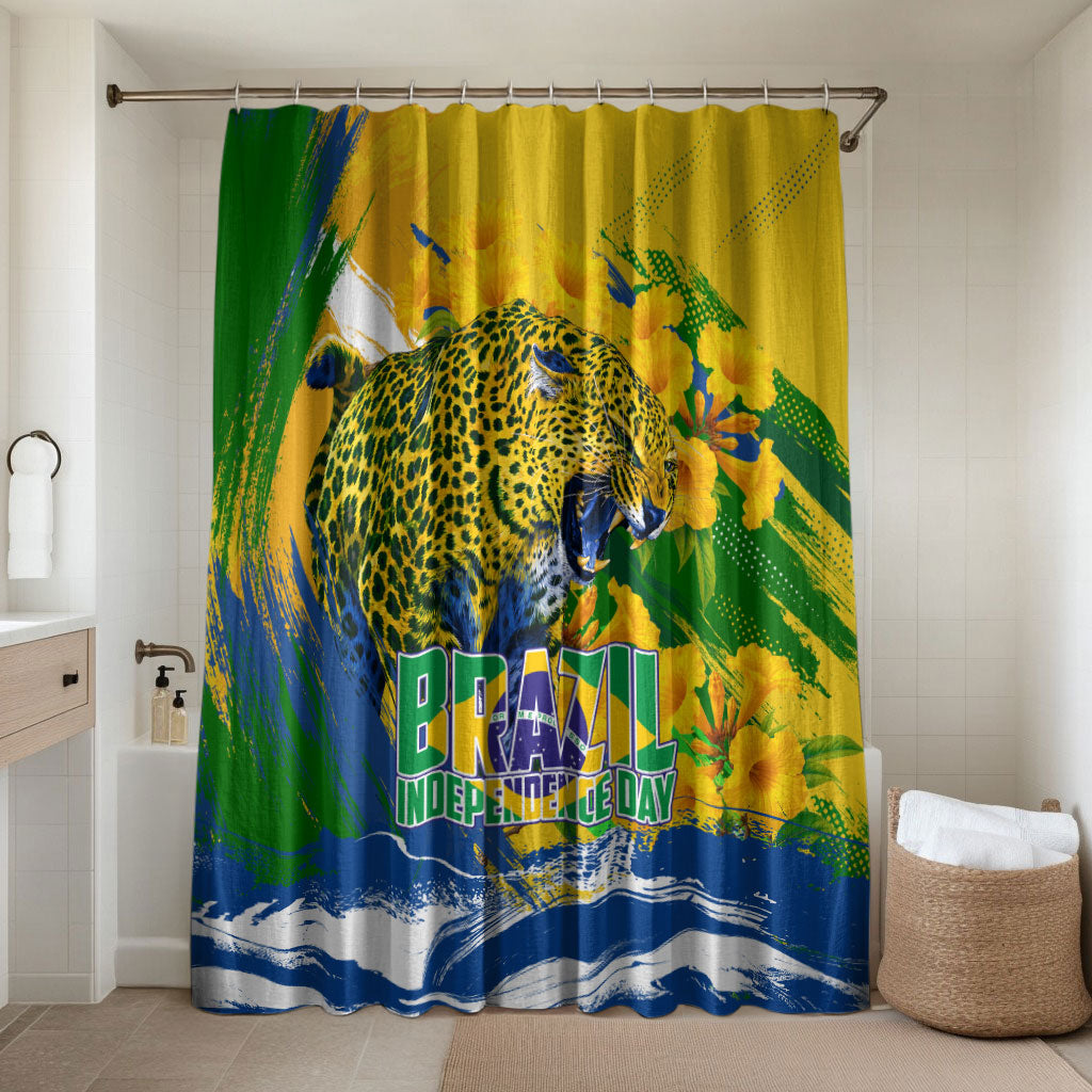 Brazil Independence Day Bathroom Set Roaring Jaguar Christ Redeemer Tropical Floral