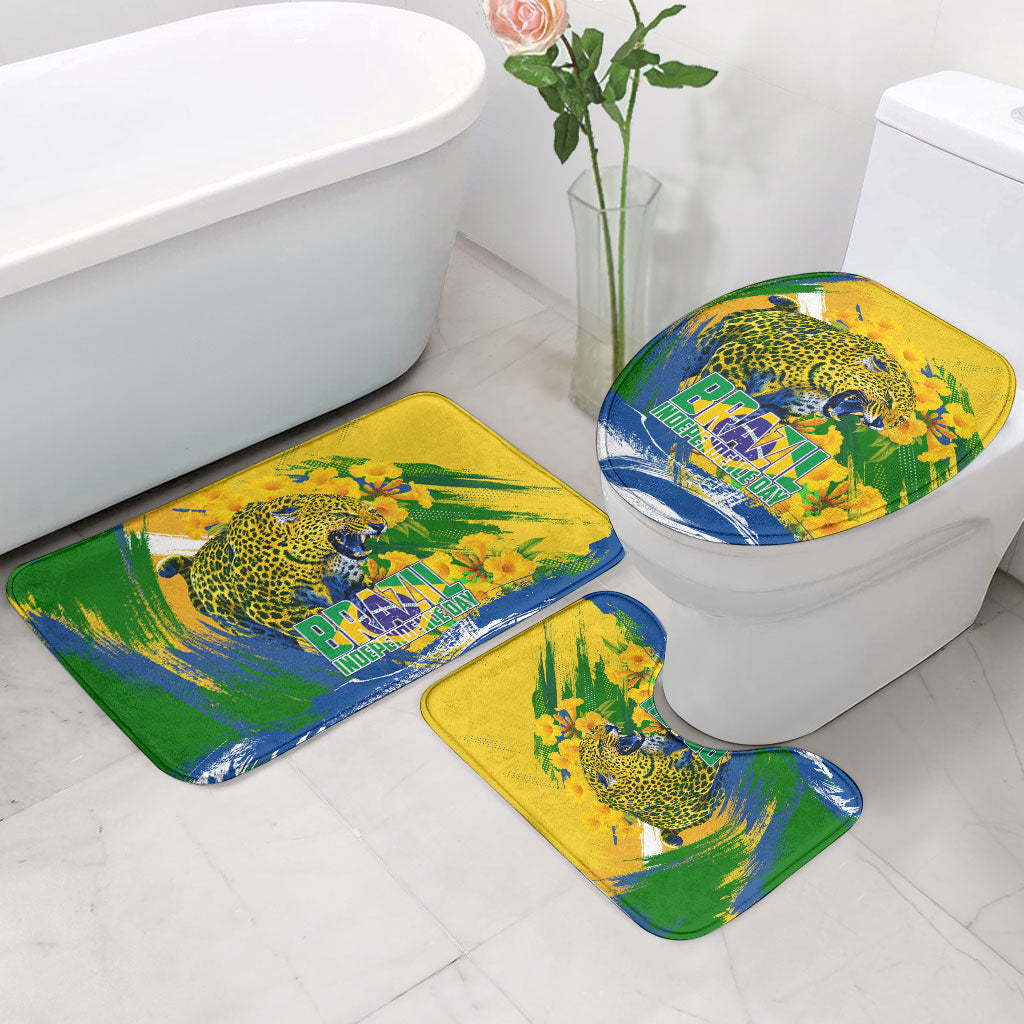 Brazil Independence Day Bathroom Set Roaring Jaguar Christ Redeemer Tropical Floral