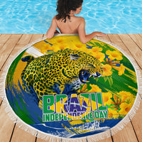 Brazil Independence Day Beach Blanket Roaring Jaguar Christ Redeemer Tropical Floral