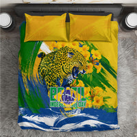 Brazil Independence Day Bedding Set Roaring Jaguar Christ Redeemer Tropical Floral