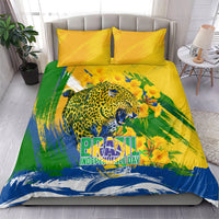 Brazil Independence Day Bedding Set Roaring Jaguar Christ Redeemer Tropical Floral