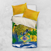 Brazil Independence Day Bedding Set Roaring Jaguar Christ Redeemer Tropical Floral