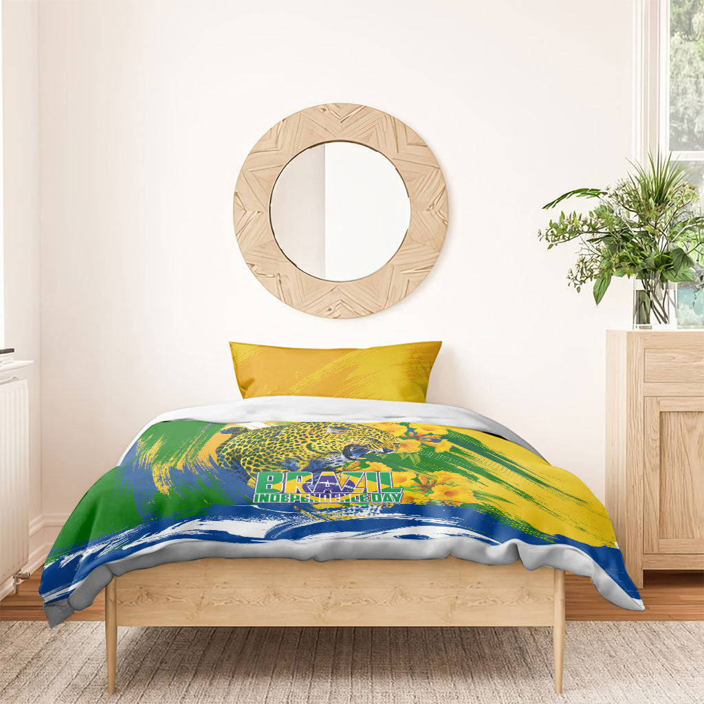 Brazil Independence Day Bedding Set Roaring Jaguar Christ Redeemer Tropical Floral