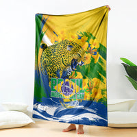 Brazil Independence Day Blanket Roaring Jaguar Christ Redeemer Tropical Floral