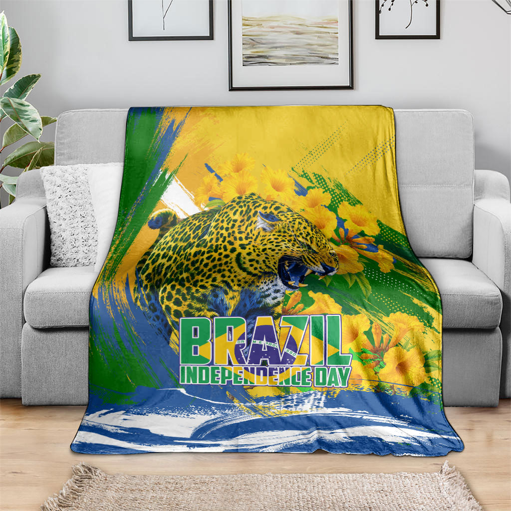 Brazil Independence Day Blanket Roaring Jaguar Christ Redeemer Tropical Floral