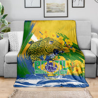 Brazil Independence Day Blanket Roaring Jaguar Christ Redeemer Tropical Floral