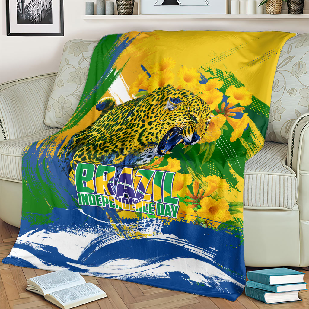 Brazil Independence Day Blanket Roaring Jaguar Christ Redeemer Tropical Floral