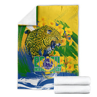 Brazil Independence Day Blanket Roaring Jaguar Christ Redeemer Tropical Floral