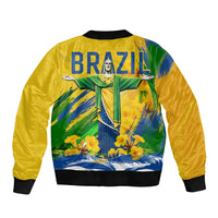 Brazil Independence Day Bomber Jacket Roaring Jaguar Christ Redeemer Tropical Floral