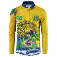 Brazil Independence Day Button Sweatshirt Roaring Jaguar Christ Redeemer Tropical Floral