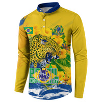 Brazil Independence Day Button Sweatshirt Roaring Jaguar Christ Redeemer Tropical Floral