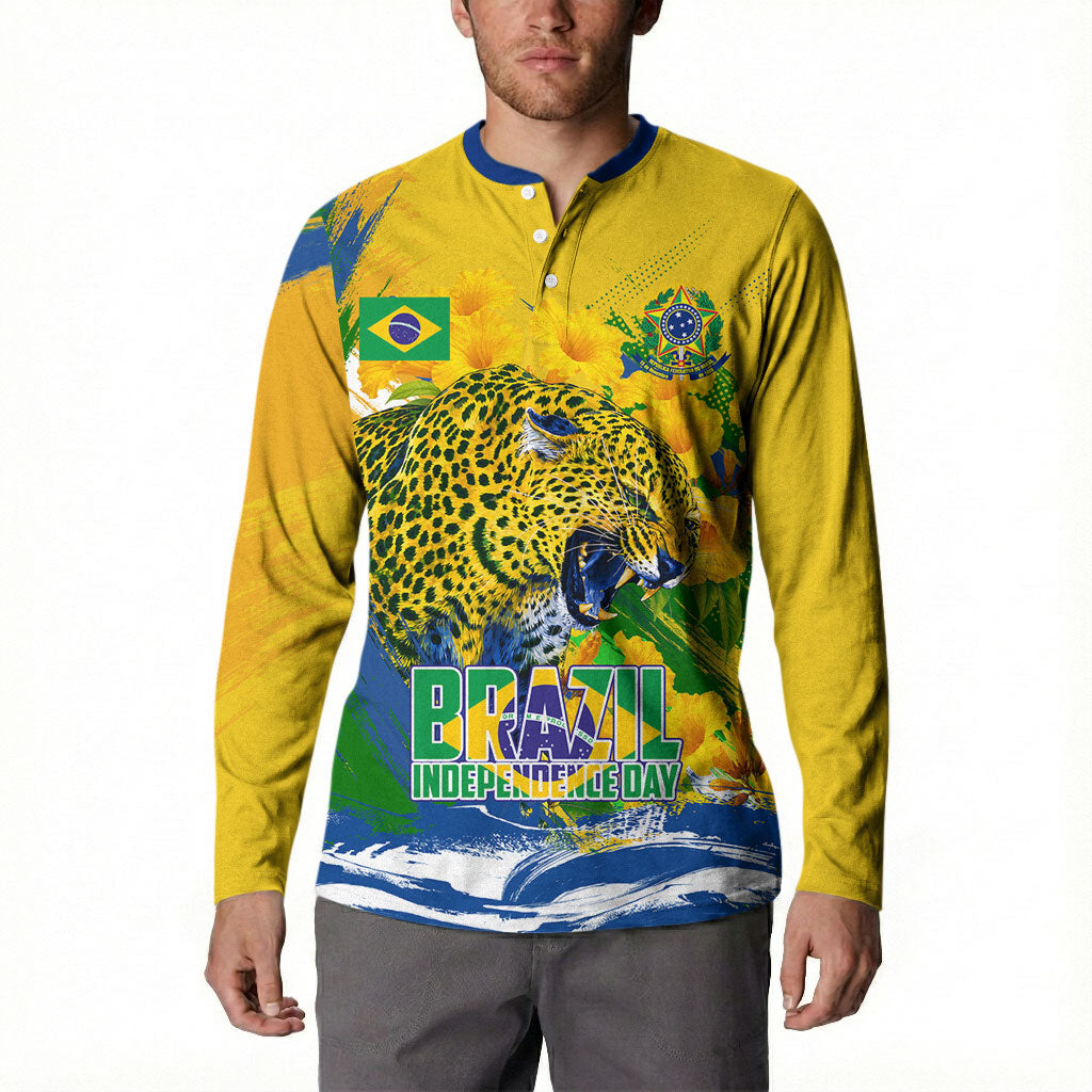 Brazil Independence Day Button Sweatshirt Roaring Jaguar Christ Redeemer Tropical Floral